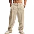 Vollansicht der atmungsaktiven Baumwoll-Leinen-Freizeithose für Herren in Beige. - Hellbeige