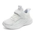 Stylish all-white children's athletic running shoe with breathable mesh and velcro strap - Size 28 Inner Length 17.8cm / White (Double Mesh)