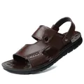 Sandalias de cuero marrón para hombre con suela antideslizante para playa de verano y conducir. - 38 / Marrón