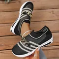 Stylish black and white striped fly-woven wedge shoes with elegant gold chain decoration - 36 / Black
