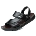 Sandalias clásicas para hombre en cuero genuino marrón oscuro con correa ajustable - 38 / Negro