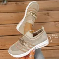Beige flyknit mesh loafers for women with metal chain decoration and 3cm wedge heel - 36 / Off White