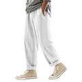 Seitenprofil einer lockeren weißen Leinenhose für Herren mit entspanntem weitem Bein. - Weiß