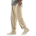 Detailansicht der locker sitzenden beigen Leinen-Freizeithose für Herren im Alltag - Hellbeige