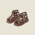 Sandales gladiateur marron classiques pour petites filles avec doubles boucles - Longueur Intérieure 12cm / Style Romain Ajouré (38MBX9221X) / Marron