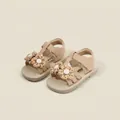 Sandales de marche beiges pour bébé fille avec fleurs 3D et fermeture velcro - Longueur Intérieure 11.0cm / Sandales Premiers Pas à Fleurs (20MBX92101) / Rose