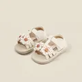 Sandales d'été crème pour petites filles avec fleurs en 3D et fermetures velcro faciles - Longueur Intérieure 11.0cm / Style à Fleurs à Pois 3D (20MBX92101) / Beige