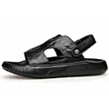 Classic black men's sandals made of premium cowhide with a comfortable thick sole. - 38 / Black