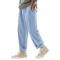 Lockere hellblaue Leinenhose für Herren, weites Bein, Freizeit- und Strandhose - Hellblau