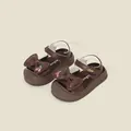 Sandales de princesse marron pour bébé avec nœud et broderie cerise chaussures d'été - Longueur Intérieure 12.5cm / Style Nœud Cerise (13MBX9165) / Marron