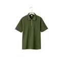 Men's heavy green jacquard polo shirt with zipper lapel and waffle texture. - Army Green