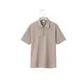Macro detail of khaki jacquard textured men's short sleeve polo shirt with half-zip - Khaki