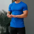 Electric blue men's slim fit sports t-shirt in elastic milk silk fabric - S / Tops / Sapphire Blue
