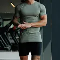 Men's athletic slim-fit short sleeve crewneck workout T-shirt in olive green color - S / Tops / Army Green