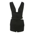Ensemble deux pièces chic noir avec haut décolleté en V profond et short froncé taille haute - Noir