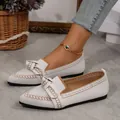 Eleganti ballerine a punta in maglia traspirante con fiocco alla moda in bianco - Bianco
