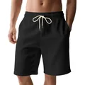 Vista detallada de los pantalones cortos de pana negros para hombre en un modelo - Negro