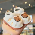 Cute white baby sandals with brown bear design and soft non-slip sole for toddlers - Size 16 (Inner Length 11.5 cm) / Beige