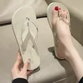 Trendy women's flip-flops with transparent straps and cream flat sole for summer - 35-36 / Off-White - Transparent