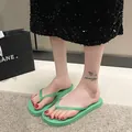 Stylish green flip-flops for women, comfortable flat beach sandals with transparent straps - 35-36 / Green - Padded