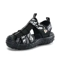 Boys camouflage closed-toe sport sandals with non-slip sole for summer beach activities. - Black and White