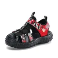 Boy's closed-toe sport sandals featuring a red camouflage pattern and non-slip sole - Black Red