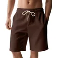Pantalones cortos deportivos de pana marrón premium para hombre con cordón ajustable - Marrón