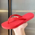 Vibrant red flip-flops with multi-strap design for women's summer fashion beach wear - 35-36 / Knotted Style / Red