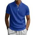 Detail of a classic royal blue short sleeve polo shirt with three-button placket - S / Top (YY-CW-13) / Sapphire Blue