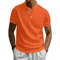 Detail of a bright orange quick-dry polo shirt with classic lapel and white buttons. - S / Top (YY-CW-13) / Orange
