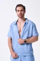Men's summer casual light blue jacquard short sleeve zip-up cardigan and shorts set - S / Tops / Sky Blue