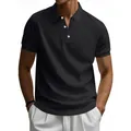 Classic black men's polo shirt in quick-dry fabric for a minimalist summer look. - S / Top (YY-CW-13) / Black