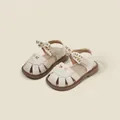 Beige baby girl sandals with floral embroidery and bow strap for summer toddler - Inner Length 12cm / Embroidered Floral Style (9MBX9886) / Beige