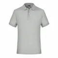 Front view of a breathable light grey men's short-sleeved Polo shirt with a classic collar - S / Tops / Light Gray