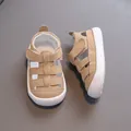 Beige toddler hollow-out closed-toe sandals with anti-slip soft soles for infants - Khaki