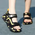 Children's black and yellow camo open-toe beach sandals with soft anti-slip soles - 27 / Black & Gold
