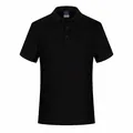 Classic men's short sleeve polo shirt in solid black breathable casual cotton fabric - S / Tops / Black