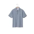 Detaillierte Vorderansicht des schweren Herren-Jacquard-Polo-Shirts mit Reißverschluss - Hellgrau