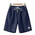 Short en velours côtelé bleu marine pour homme avec cordon de serrage et écusson logo - Bleu marine
