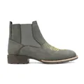 Grijze heren Chelsea boots van suède met uniek geel borduursel op de neus van schoen - Grijs