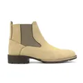 Heren beige suède Chelsea boots met gele borduursels in westernstijl op de neus - Broken Wit