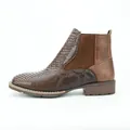 Men's brown Chelsea boots featuring textured snakeskin pattern and elastic side panels - 40 / Dark Brown Crocodile Pattern