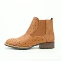 Heren tan Chelsea boots met unieke struisvogelprint textuur en elastische zijpanelen - Tan Struisvogelpatroon
