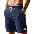 Primo piano di pantaloncini da uomo in velluto a coste blu con coulisse. - Blu Notte