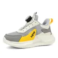 Boys breathable mesh running shoes with dial lacing system in yellow and grey color - 28 / Gray Yellow
