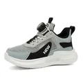Boys grey and black mesh breathable sports running shoes with rotating buckle system - 28 / Grey Green