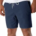 Close-up view showing the textured fabric of navy blue men's vintage corduroy shorts - S / Bottoms / Navy Blue