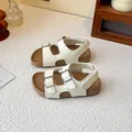 Sandali bianchi per bambini con fibbie regolabili e suole marroni spesse e comode - Bianco avorio