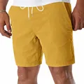 Macro detail showing the vintage corduroy texture and white drawstring of yellow men's shorts - S / Bottoms / Yellow