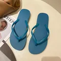 A pair of stylish blue anti-slip thong flip-flops displayed on a beige background - S (Recommended 36-37) / Lake Green